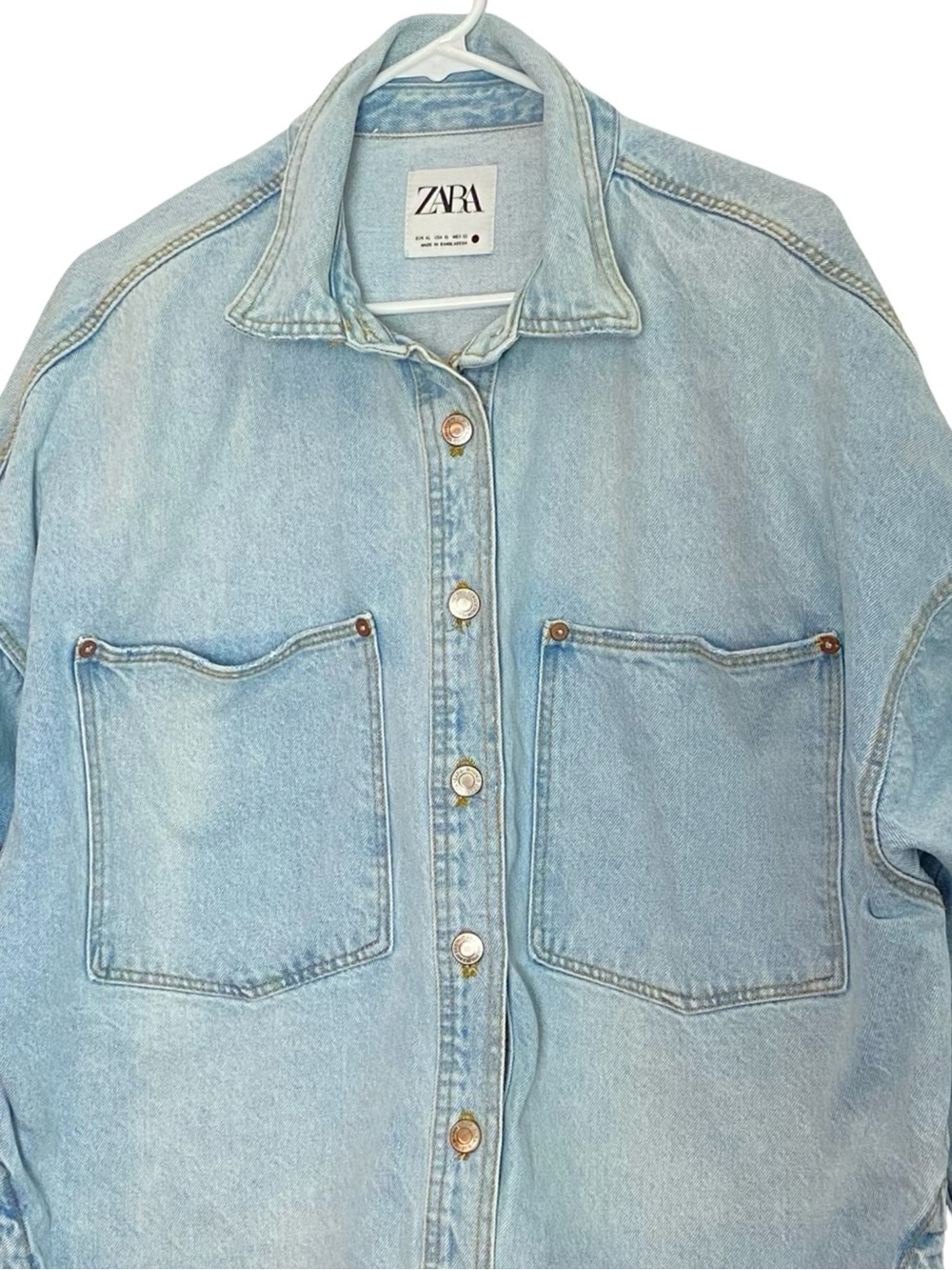 Zara Jean Jacket Shacket Womens Size XL Light Blue Denim Shirt Relaxed Fit - Picture 3 of 9